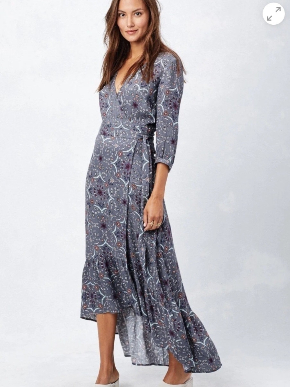Rayon LoveStitch Lenka Wrap Dress M Boho Floral Midi Ruffle Cottagecore Festival